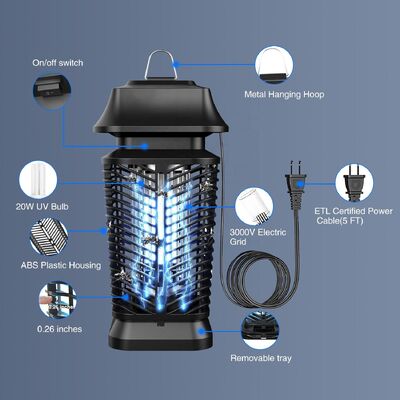 JZ 3000V Waterproof IPX4 Effective Bug Zapper Fruit Flies Bugs Anti Mosquito Killing Lamp for Outdoor Use поставщик